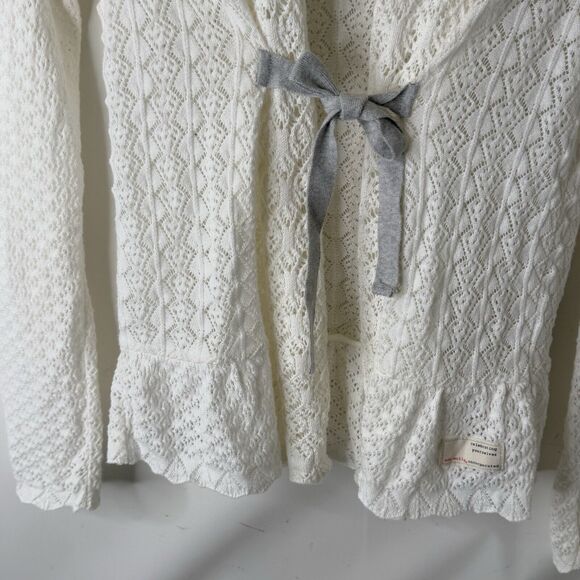 Odd Molly 337 Cardigan Sz 2 (Med) Cream Pointelle Knit Front Tie Dainty Fairy - Picture 5 of 15